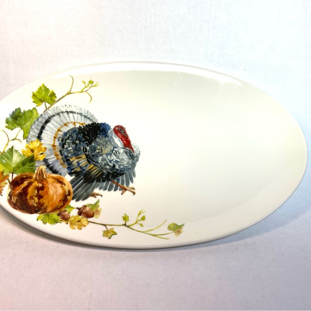 Croton Turkey Platter - White with Multicolor Design